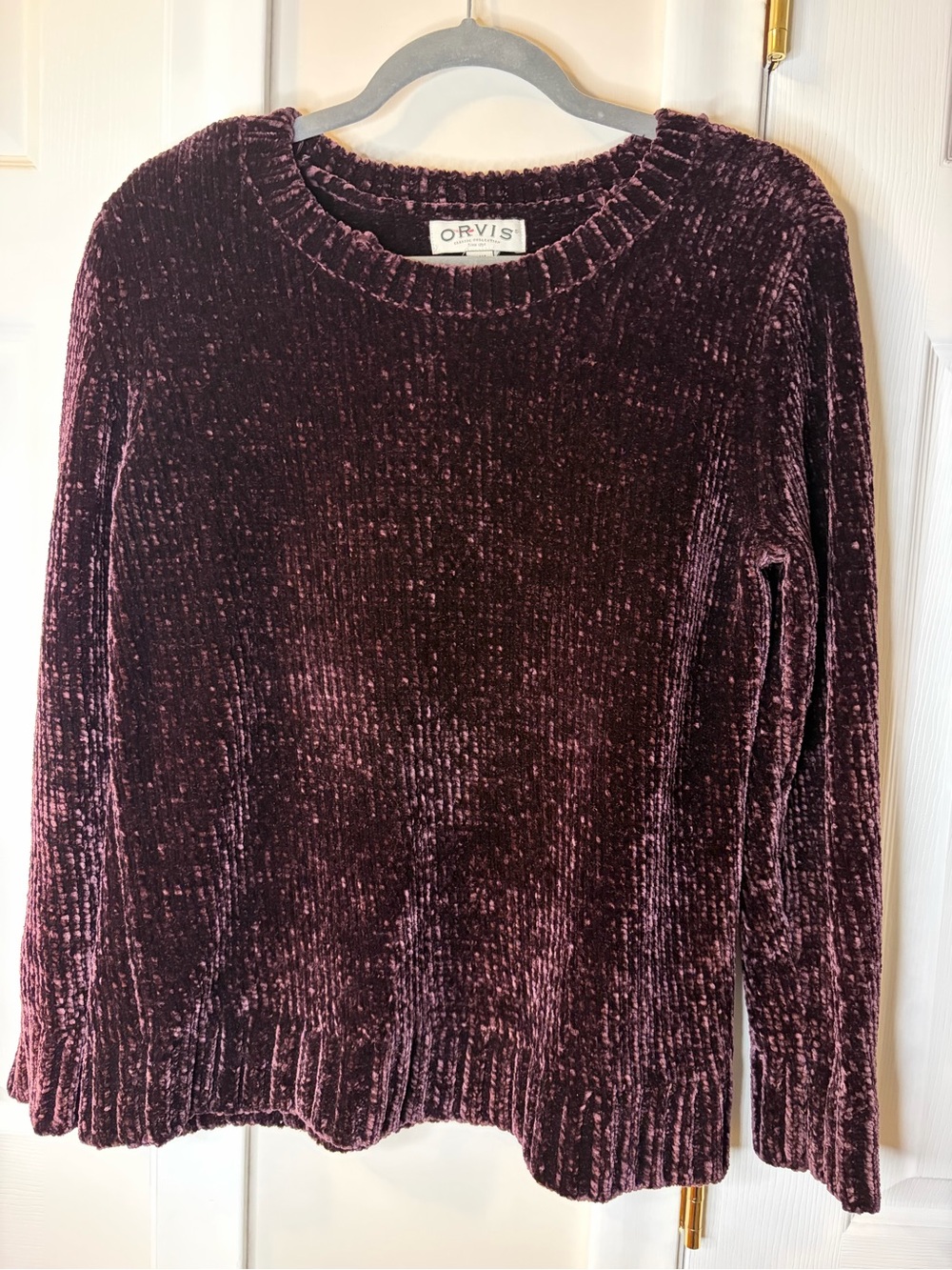 Orvis Women's Chenille Pullover Sweater Medium Plum Purple Crew Neck Cozy Soft